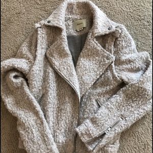 Blush/beige fleece anthropologie biker jacket