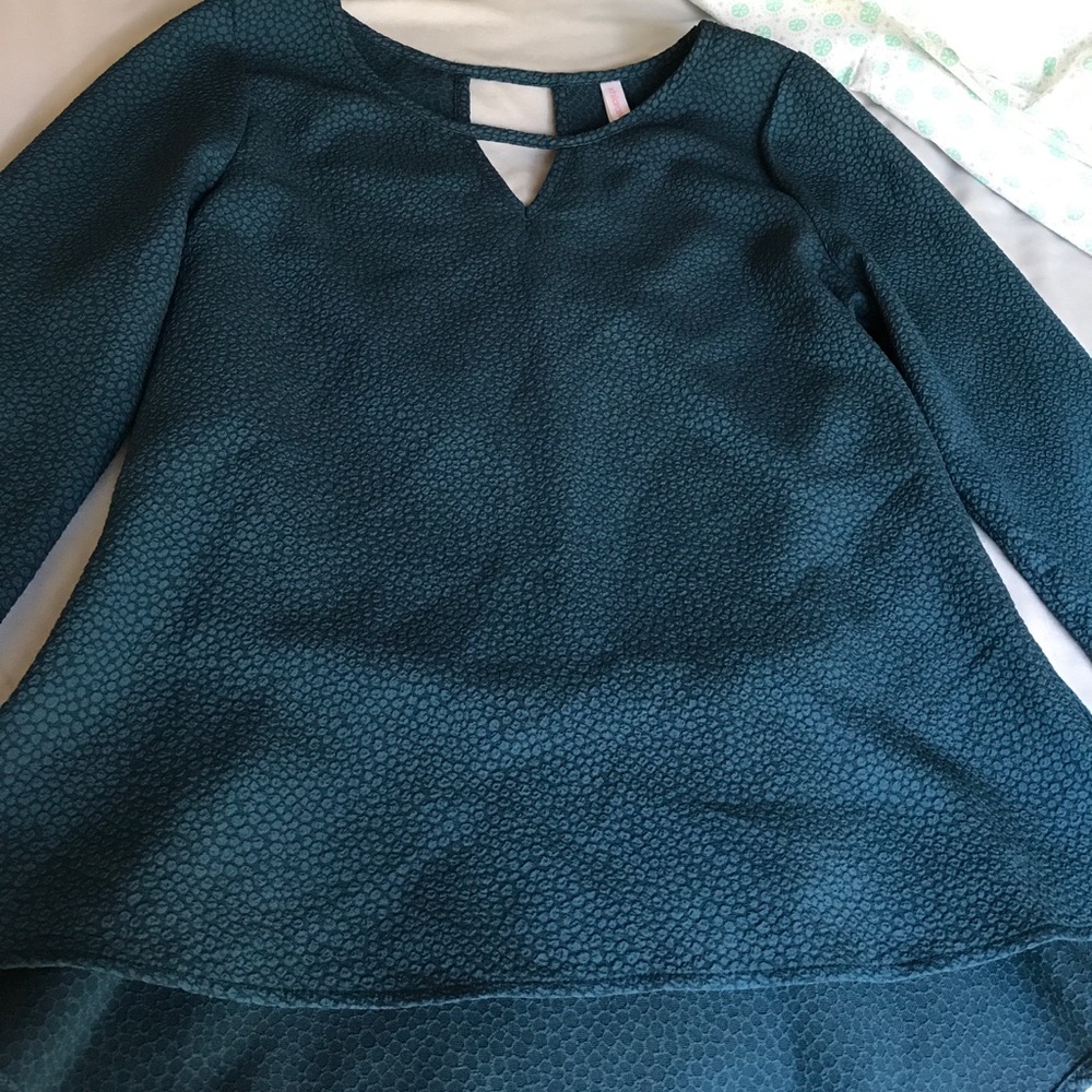 Dark Blue Green Long Sleeve Blouse