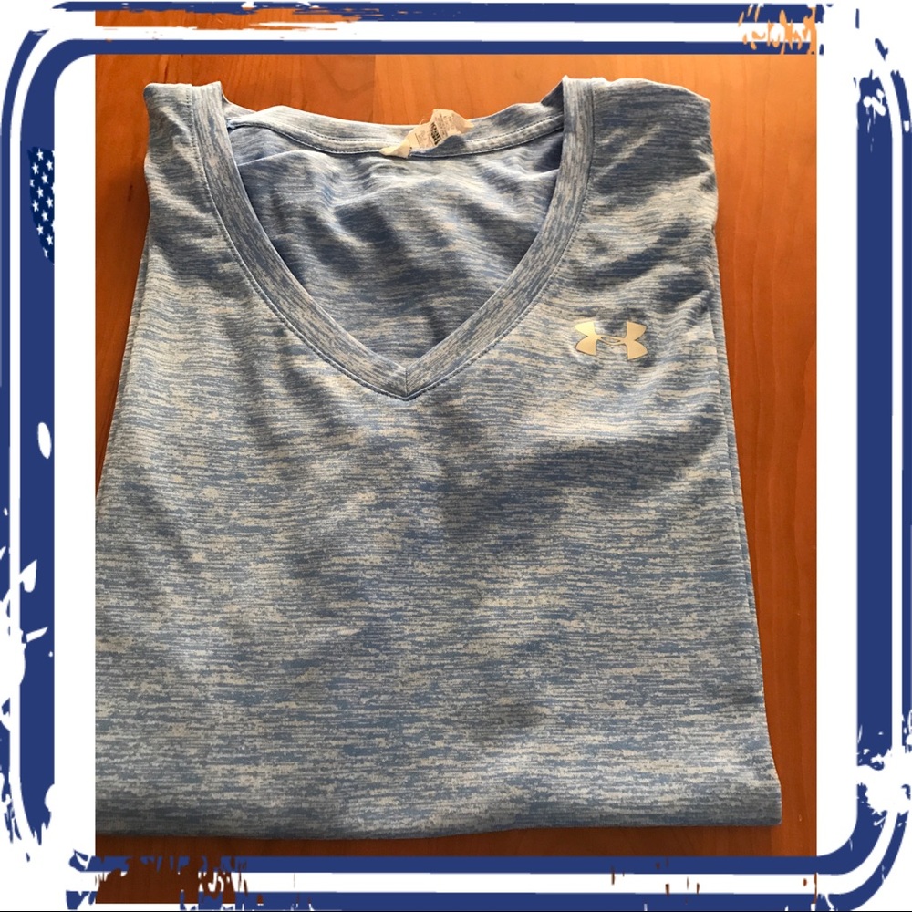 Woman’s Blue V-Neck Dry Wick Tee.