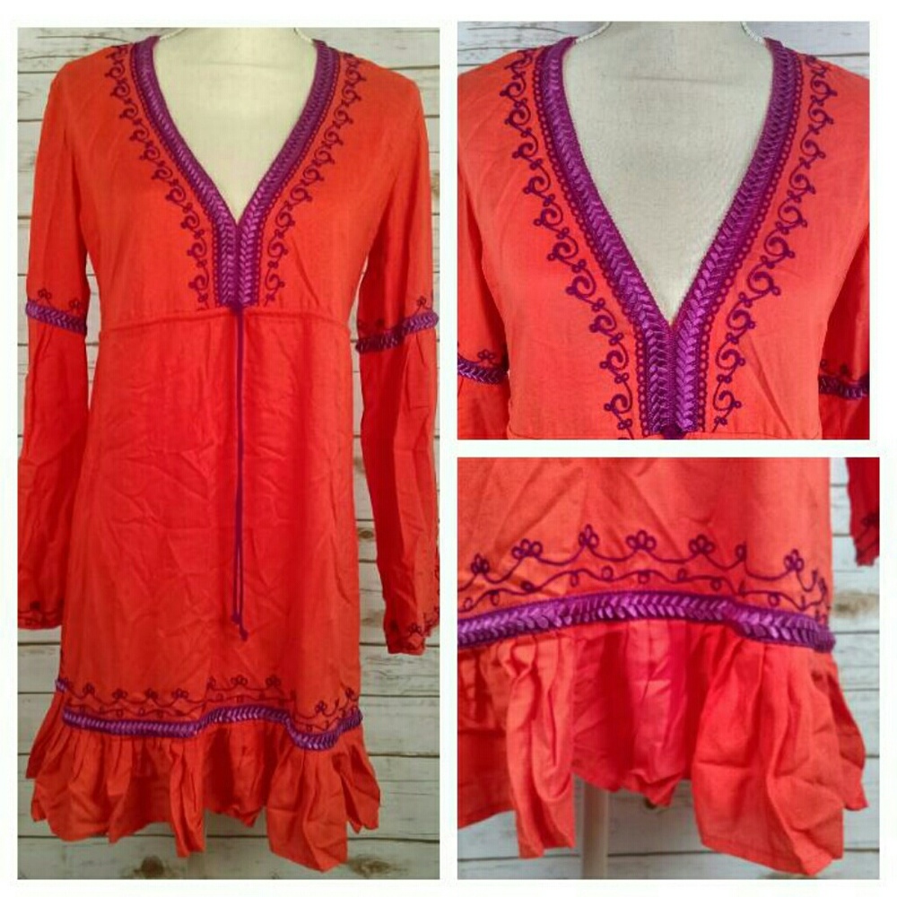 Moda International boho embroidery ruffles dress M