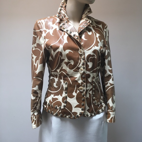 SALE!✨Vintage Etro Printed Leather Jacket *42 4/6 - Picture 2 of 9