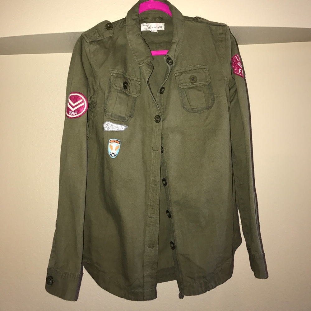 NEW Vintage Army Green Patched Military Jacket