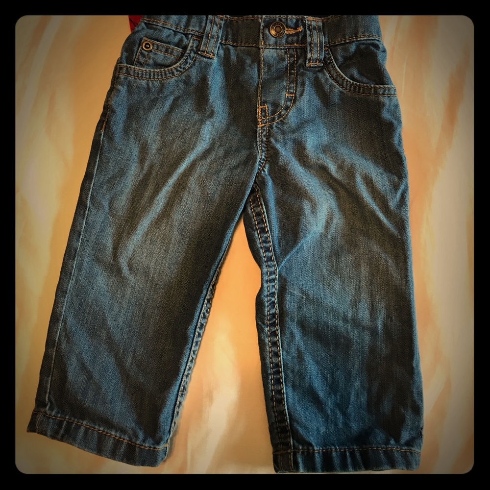 Baby snap on blue jeans