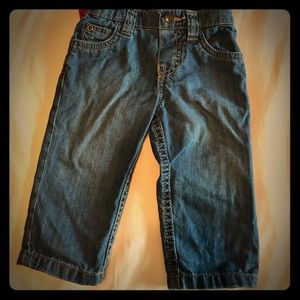 Baby snap on blue jeans