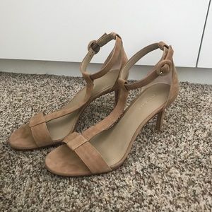 Ann Taylor Demi Suede T-Strap Sandals in Nude