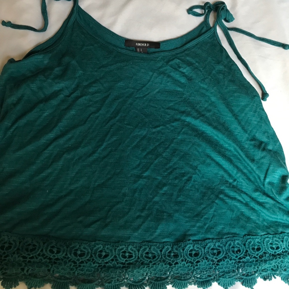 Forever 21 Emerald Camisole with Lace Hem