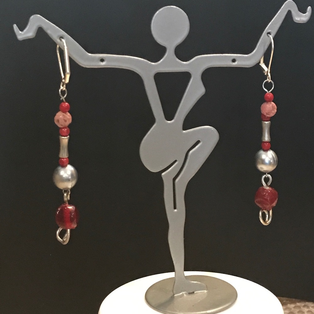 Red glass bead earrings