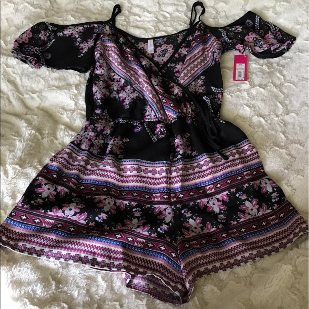 Black and purple print romper