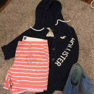 Navy Hollister button up hoodie