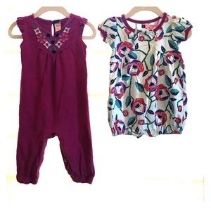 Pair of adorable Tea Collection Rompers