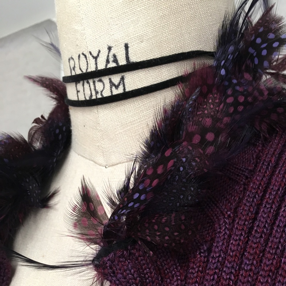 YSL sleeveless knit and feather blouse