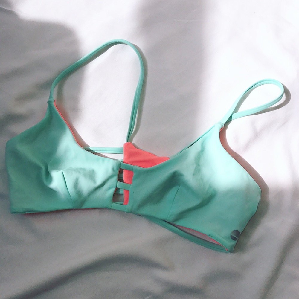 Reversible cute aqua orange bikini top