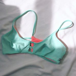 Reversible cute aqua orange bikini top
