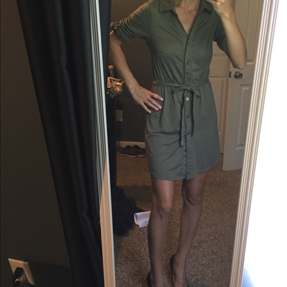 Green shirt dress.
