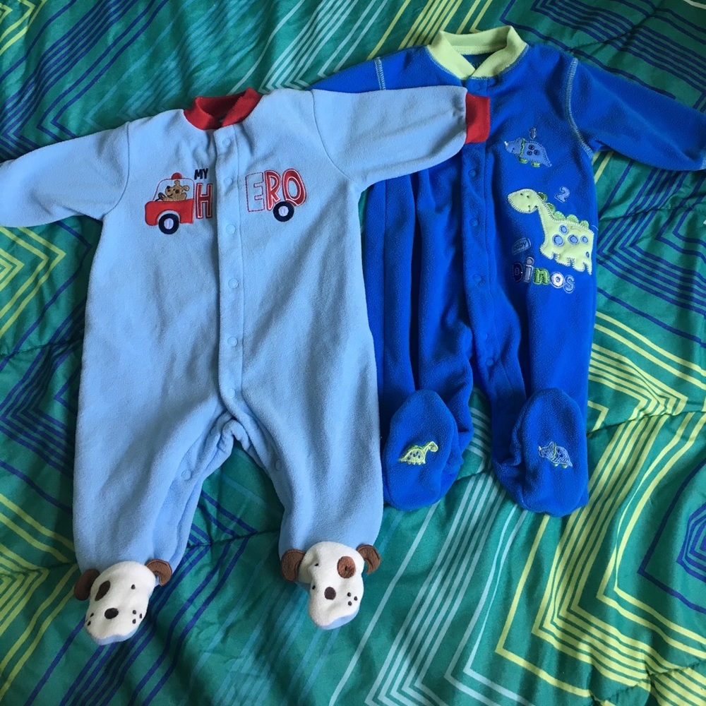 2 Child of Mine Boys 0-3 Months Fleece Sleepers.