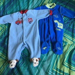 2 Child of Mine Boys 0-3 Months Fleece Sleepers.