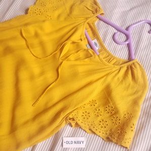 Old Navy linen embroidered yellow dress