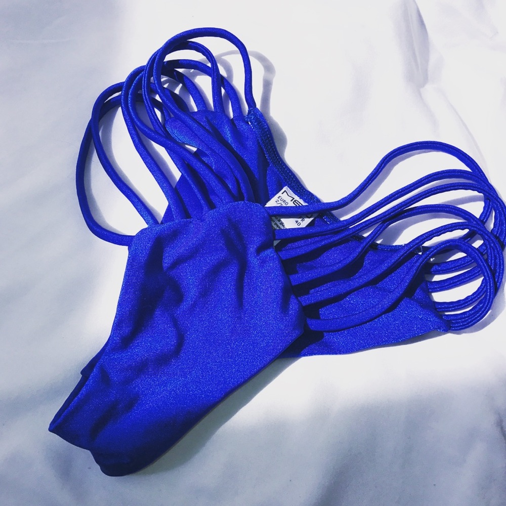 Sparkly cutout sexy bikini bottom royal blue