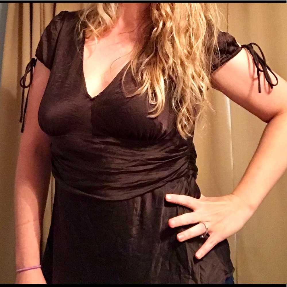 Express Dark Brown Silky Dress Top Large