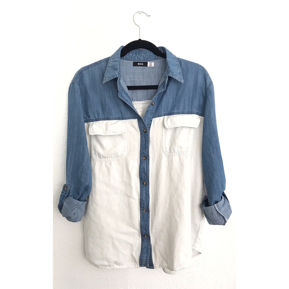 BDG Two-tone Denim Button Down Long sleeve