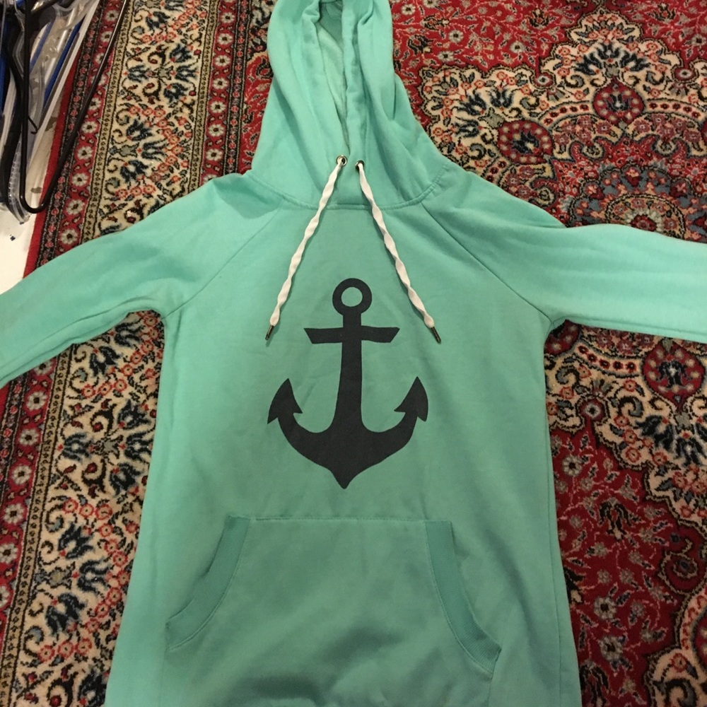 Size XS teal and navy anchor hoodie