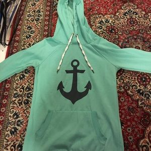 Size XS teal and navy anchor hoodie
