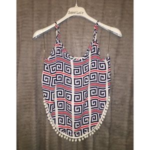 Unique Geo Print Top With Fluffy Ball Detail