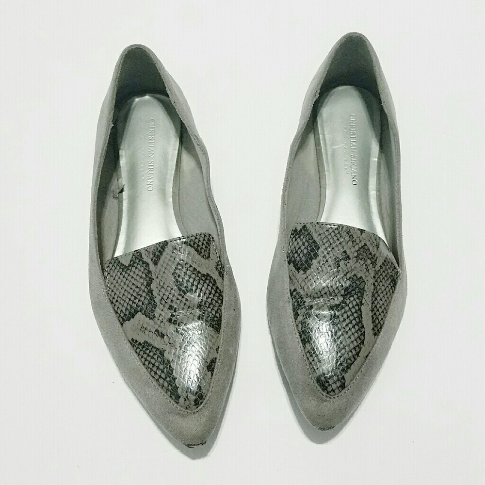 Christian Siriano snakeskin pointy flats wide