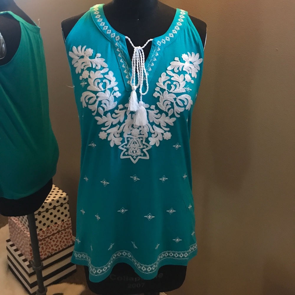 Turquoise embellished tank