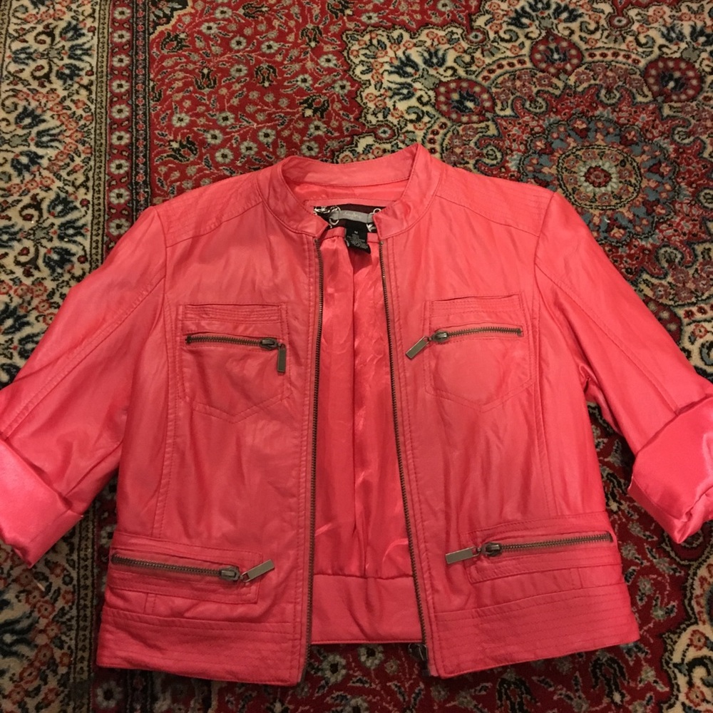 Pink leather jacket, size medium
