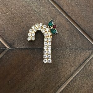 Candy cane rhinestone pin