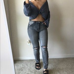 High Waisted Forever21 Jeans slit Knee
