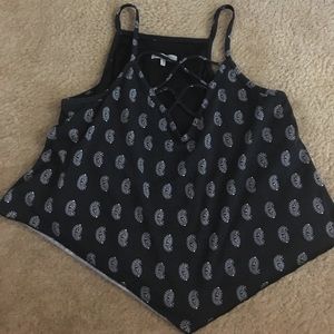 Black and White Paisley Strappy V Neck Tank Top