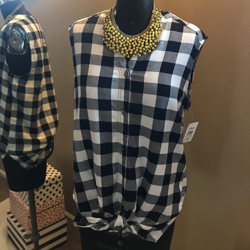Navy and white gingham tunic top