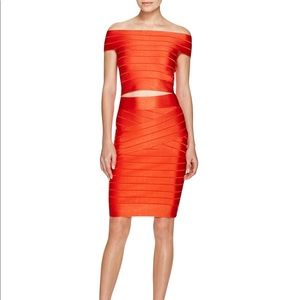 French Connection red orange bandage two piece