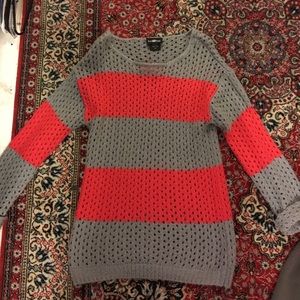 Size XS thigh length pink and grey knit sweater