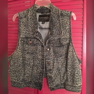 Cheetah print denim blue vest