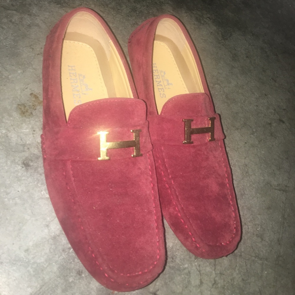 Hermes Red Suede Loafers