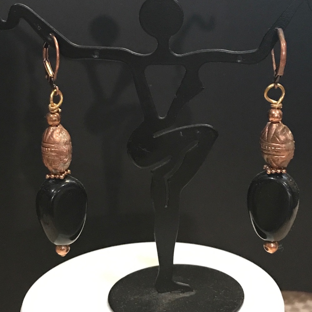 Dark blue glass and Cooper earrings
