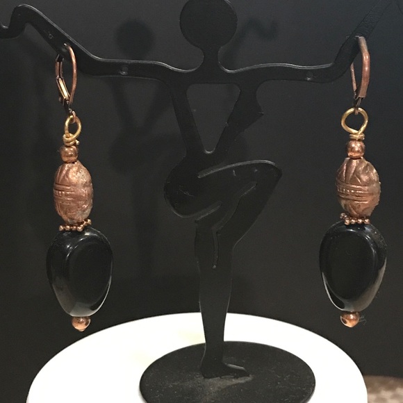 Dark blue glass and Cooper earrings - Picture 1 of 2