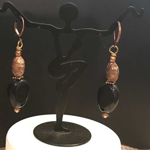 Dark blue glass and Cooper earrings - Picture 2 of 2