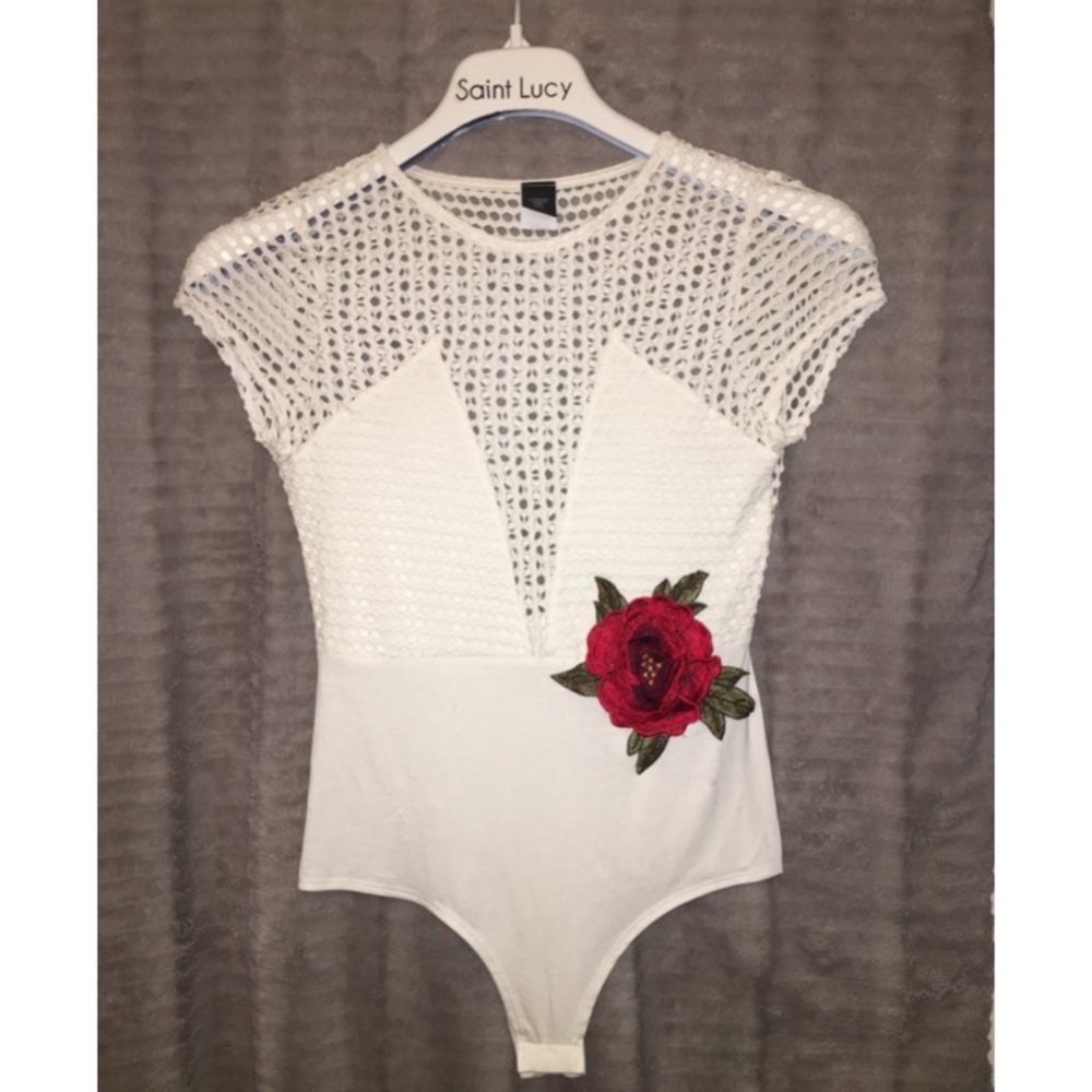 Ivory w Rose Flower Bodysuit