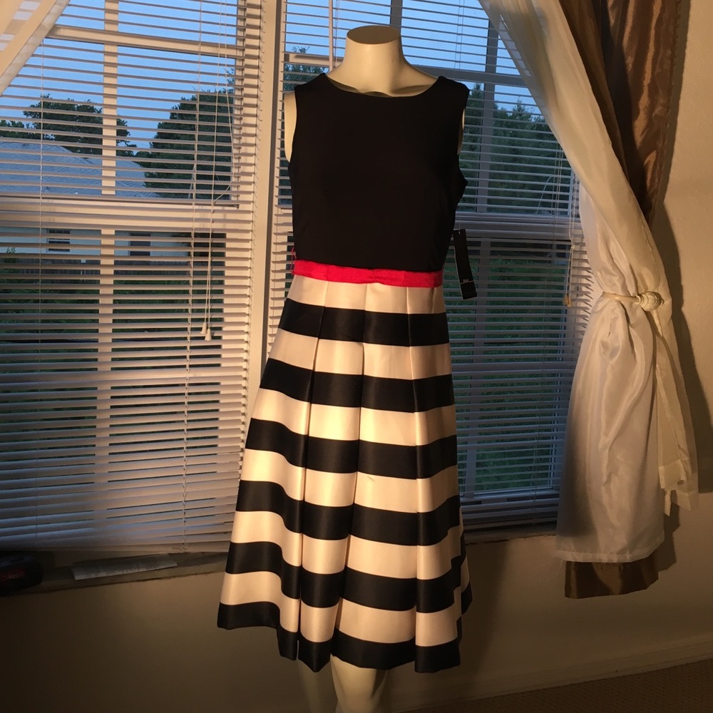 Stipe black, red and white dress