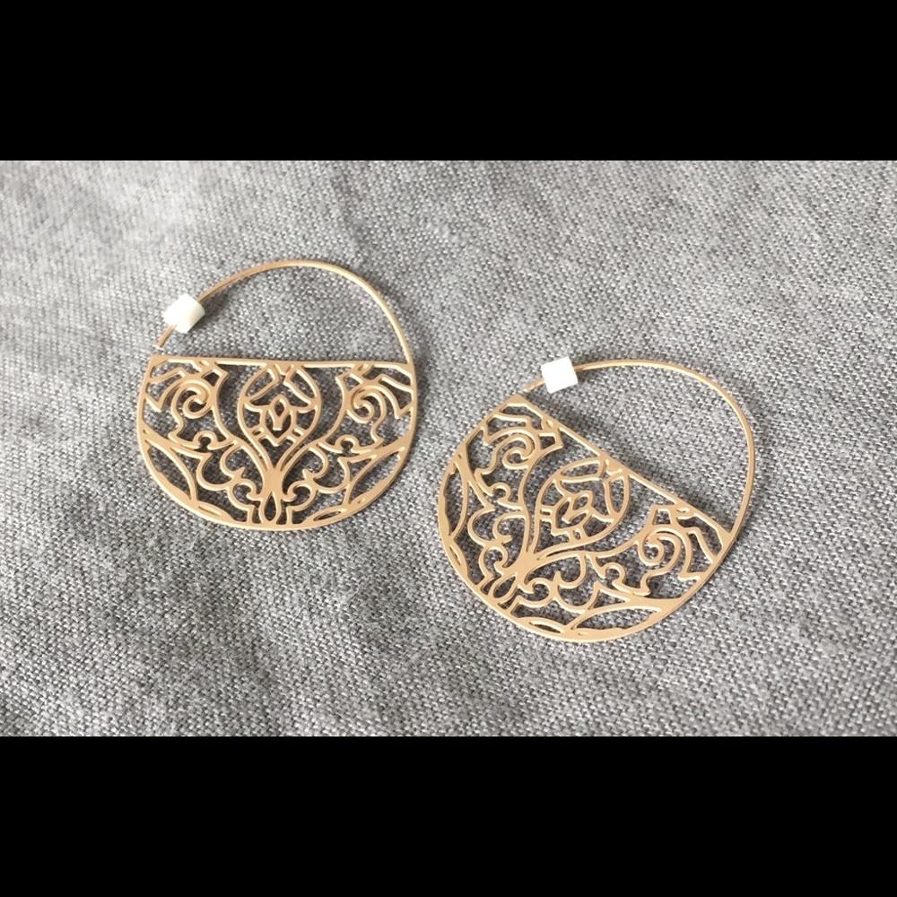 Flat Rose-Gold Hoop Earrings with Floral Design