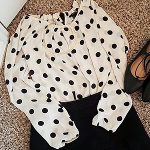 Polka Dot Long Sleeve Shirt with Black Bow on Back