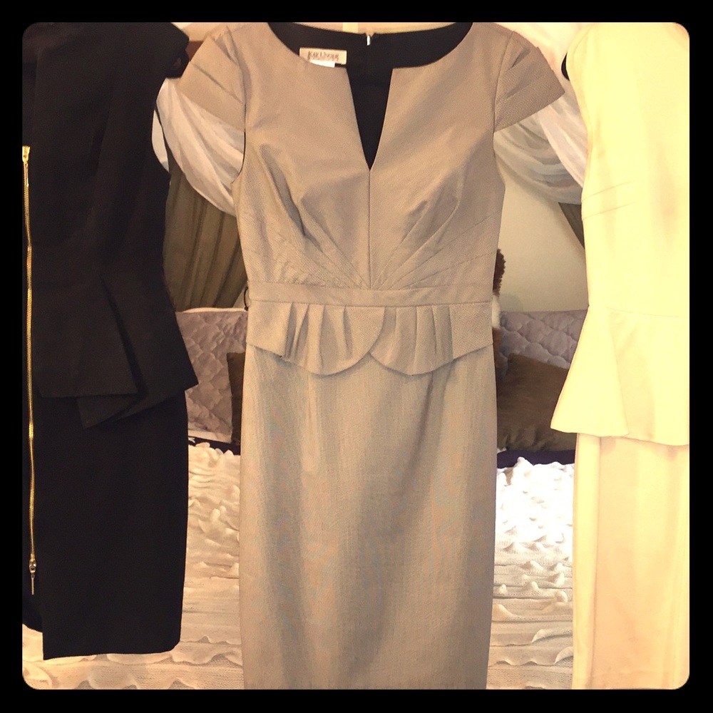 SALE🔥Kay Unger Gray Fitted Peplum Business Dress