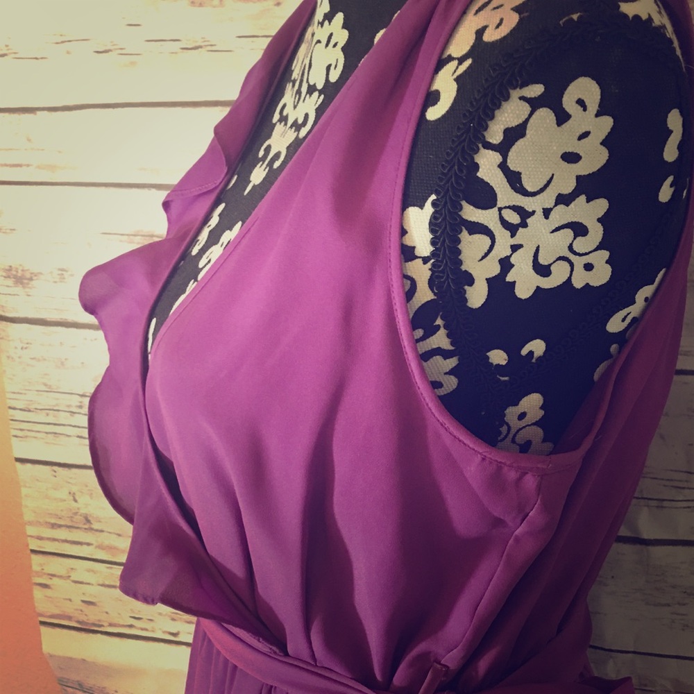 Purple solid chiffon dress Small