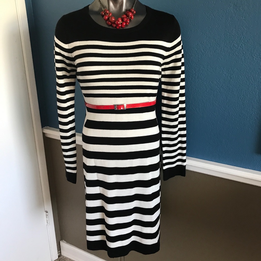 Black & White Stripe Sweater Dress