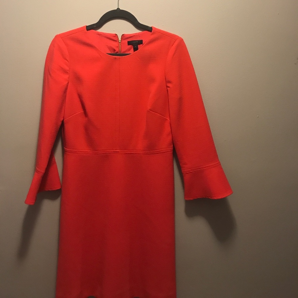 J Crew Lined Cherry Dress With Fluted Sleeves