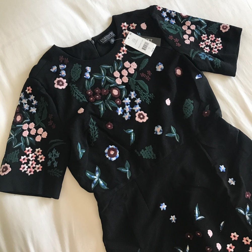 Context Black Embroidered Floral Dress NWT